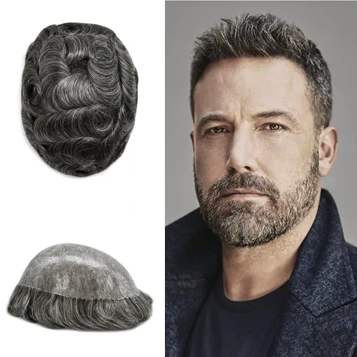 Vista 14 de Tupé para hombres de piel fina europea piezas de cabello humano para hombres duraderas de 0.004 in piel de poliuretano para hombre, tupé de 8 x 10