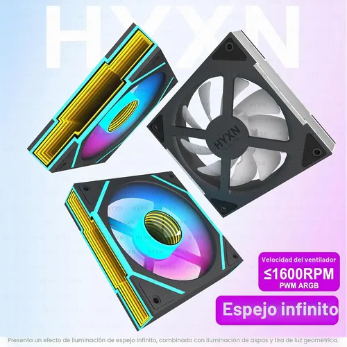 Vista 9 de H1 HYXN - Funda para PC, 7 ventiladores Infinity Mirror PWM ARGB preinstalados, carcasa de computadora ATX Mid Tower, funda de PC