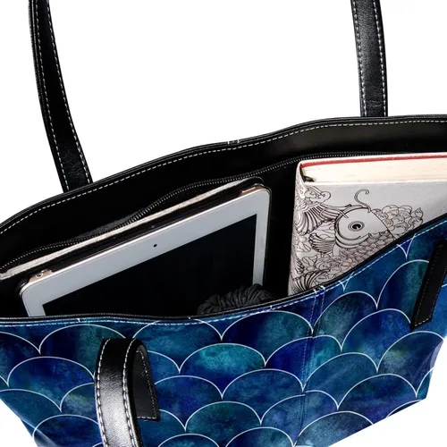 Vista 5 de Bolsos de mano de sirena de mar para mujer, bolsos grandes de cuero, bolso de hombro escolar