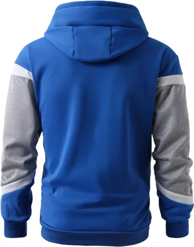 Vista 2 de Sudadera con capucha para hombre, diseño de panel multicolor, de forro polar, manga larga, para deportes