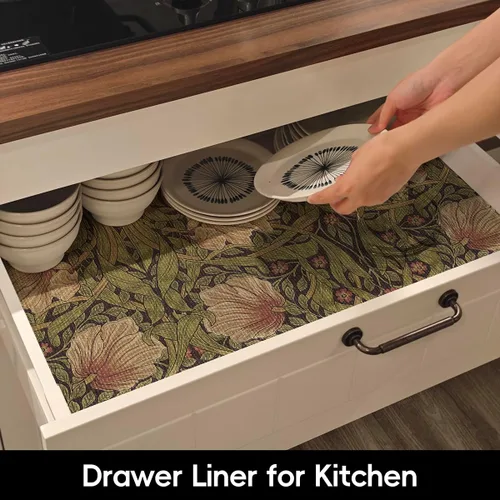 Vista 4 de Vintage Shelf Liner for Kitchen Cabinets Drawer Liner 12in×10ft