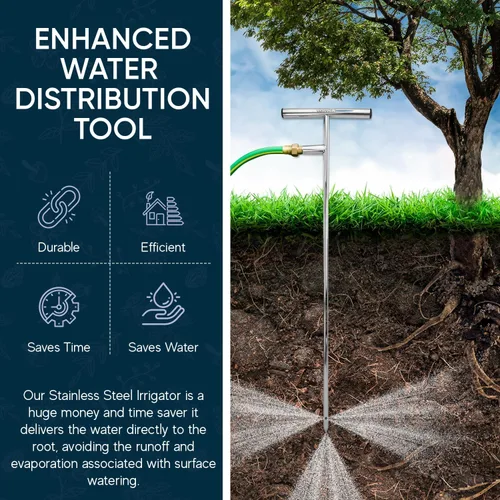 Vista 6 de Varomorus Alimentador de raíces profundas de acero inoxidable para riego de árboles, herramienta de riego para plantas al aire libre, sistema