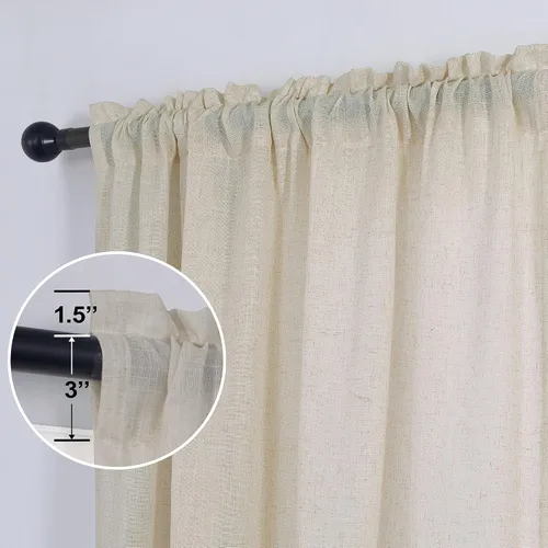 Vista 52 de KOUFALL Juego de 2 cortinas de puerta francesa, cortinas de lino para puerta/ventana, cortina transparente boho para cristal lateral delantero