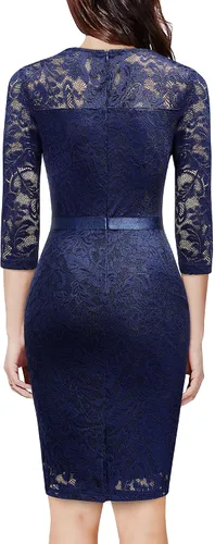Vista 2 de Miusol Vestido de noche retro con cuello en V profundo y volantes y encaje floral para mujer