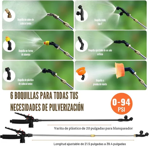 Vista 4 de VEVOR Pulverizador de mochila con batería de 4 galones con carro con ruedas, ajustable de 0-94 PSI, manguera de 13 pies, 6 boquillas, 2 varitas