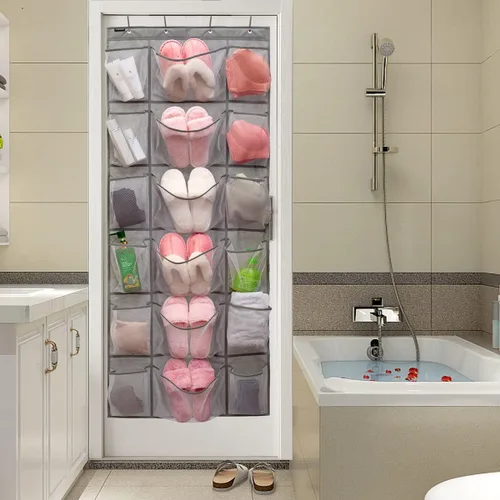 Vista 4 de Organizador de zapatos para colgar sobre la puerta, organizador de 18 bolsillos con 6 bolsillos de malla extra grandes para almacenamiento