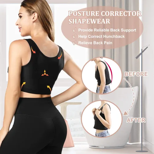Vista 4 de Urheiluer Sujetador posoperatorio para mujer, cierre frontal, corrector de postura de compresión, moldeador, camisetas sin mangas, soporte