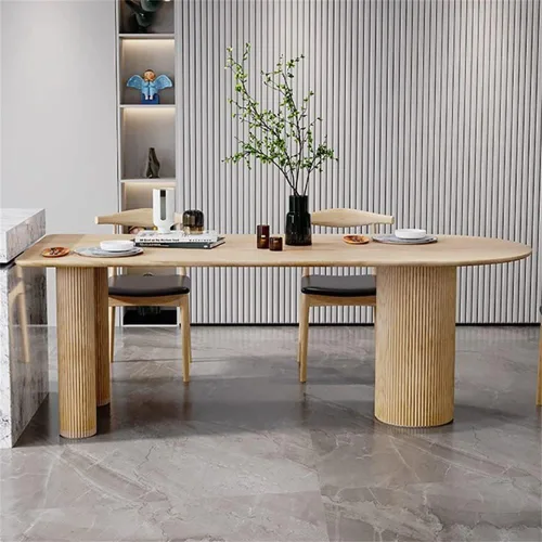 Vista 8 de LAKIQ Mesa de comedor creativa de forma irregular, mesa de cocina de isla de madera maciza, estilo nórdico moderno, mesa de comedor de cocina