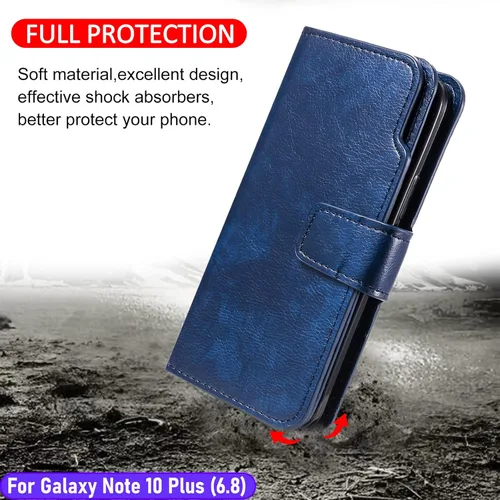 Vista 6 de Funda tipo cartera para Galaxy Note 10 Plus/Note10+ de 6.8 pulgadas [3+ ranuras para tarjetas] Funda de piel sintética plegable para tarjetas