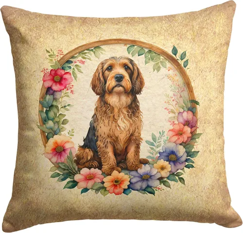 Vista 107 de Caroline's Treasures DAC2072PW1414 Affenpinscher and Flowers - Almohada decorativa de tela, lavable a máquina, para interiores y exteriores