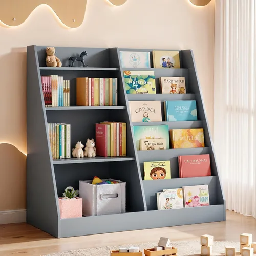 Vista 10 de Tatub Estantería de madera para niños de 4 niveles, color gris