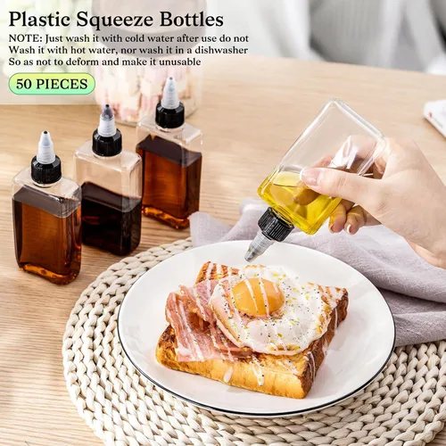 Vista 11 de Yaomiao Botellas pequeñas de 3.4 onzas con tapas giratorias para líquidos, recipientes exprimibles de condimentos de 3.4 fl oz, botellas