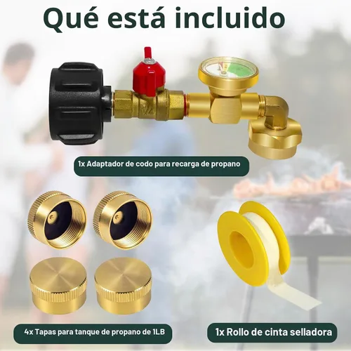 Vista 8 de Adaptador de recarga de propano para tanques de 1 lb, adaptador de propano de 20 lb a 1 lb con válvula de medición, adaptador de codo de recarga