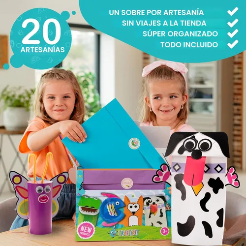 Vista 3 de Craftikit® - Kit galardonado de 20 manualidades de animales para niños de 3 a 10 años, kits de manualidades con todo incluido, divertida caja