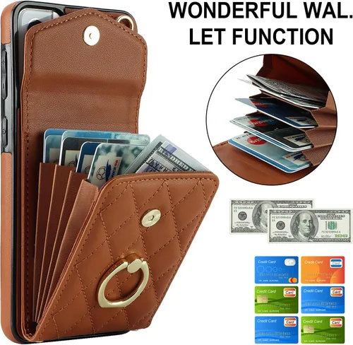 Vista 3 de Funda para teléfono Samsung Galaxy S21 5G de 6.2 pulgadas, funda tipo cartera con protector de pantalla de vidrio templado y correa cruzada
