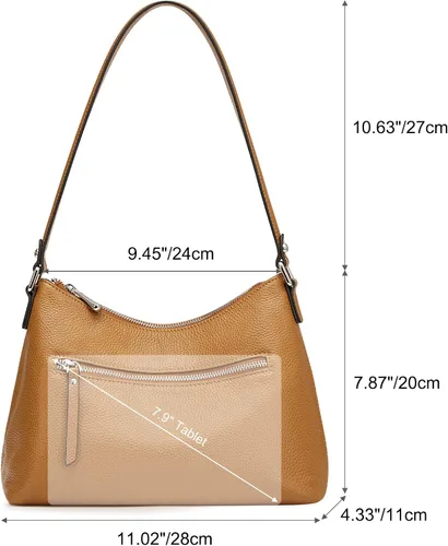 Vista 3 de S-ZONE Monederos pequeños de cuero para mujer, bolsos de hombro y bolsos con bolsillo exterior, Marrón