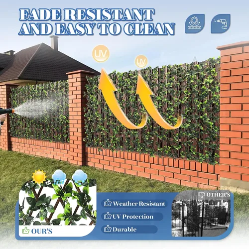 Vista 3 de ECOOPTS Valla de privacidad de hiedra artificial de hoja de rosa expandible para patio trasero, balcón, exterior e interior, 1 paquete