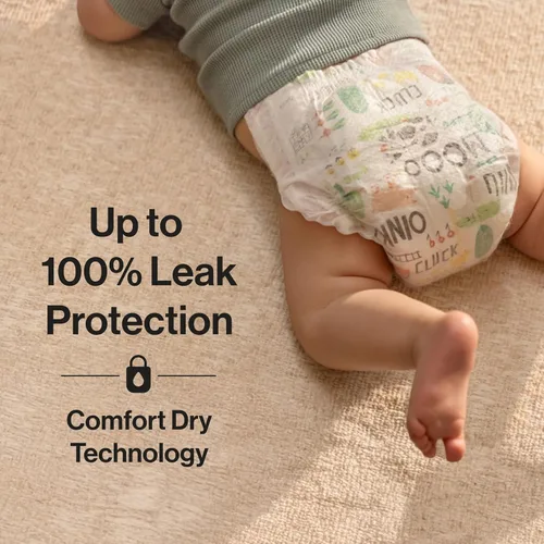 Vista 5 de The Honest Company Comfort Dry Pañales desechables para piel sensible, hasta 100% a prueba de fugas, hipoalergénicos, sin fragancia, Turtle Time