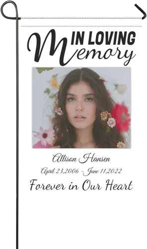 Vista 8 de LATHIFA Banderas conmemorativas personalizadas, banderas de jardín personalizadas en memoria amorosa con nombre, fecha y foto para decoración