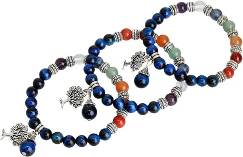 Vista 2 de TUMBEELLUWA Pulseras de cuentas de piedra semipreciosa, cuentas de yoga, cristales curativos, árbol de la vida, pulsera de chakras, joyería hecha a