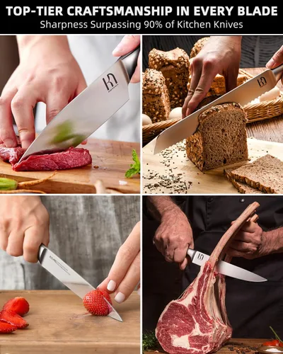 Vista 4 de Juego de bloque de cuchillos KnifeSaga, juego de cuchillos de cocina con bloque de alta durabilidad, juego de 14 piezas de cuchillos japoneses