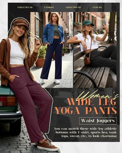Vista 110 de Neer - Conjunto de 3 pantalones de yoga de pierna ancha para mujer - Pantalones deportivos cómodos, holgados, de cintura alta y casuales