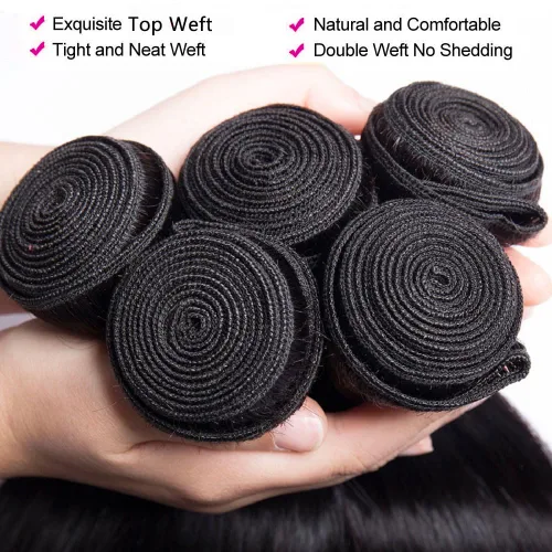Vista 3 de Extensiones de pelo lacio 10A, paquetes de cabello humano 10 12 14 pulgadas, 100% cabello humano brasileño virgen sin procesar, tejido de pelo Negro