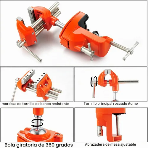 Vista 4 de MAXMAN Tornillo de banco de abrazadera con poste universal, tornillo de banco de carpintería, acero fundido resistente de 360°, tornillo