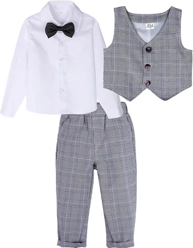 Vista 28 de A&J DESIGN Conjunto de traje de caballero para niños pequeños, 3 piezas, camisas, chaleco y pantalones