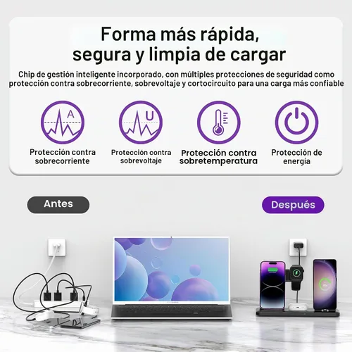 Vista 5 de Cargador inalámbrico para estación de carga de iPhone, plegable 4 en 1, carga rápida para iPhone 16, 15, 14, 13, 12 Pro Max, soporte de cargador