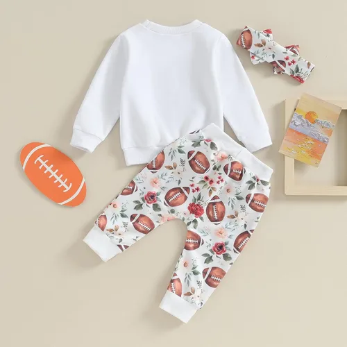 Vista 7 de CIYCUIT Conjunto de 3 piezas de sudadera de margaritas + pantalones + diadema, ropa infantil de otoño e invierno