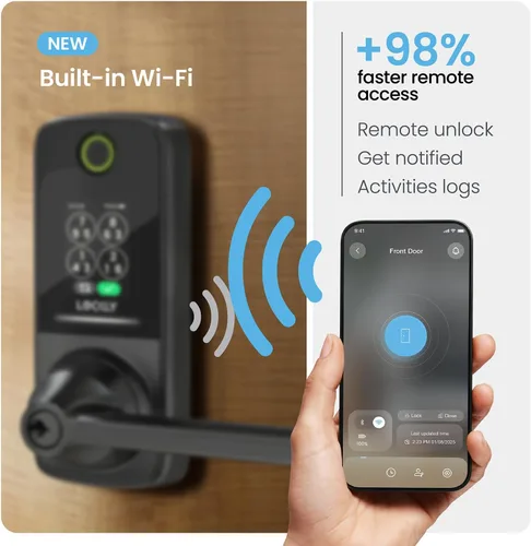 Vista 4 de Lockly Secure Pro Smart Lock con asa, huella digital biométrica y teclado patentado PIN Genie antiespía, cerradura de puerta de entrada sin llave