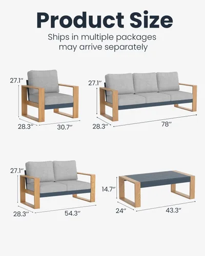 Vista 7 de Juego de muebles de exterior de aluminio de gran tamaño de 5 Gris claro