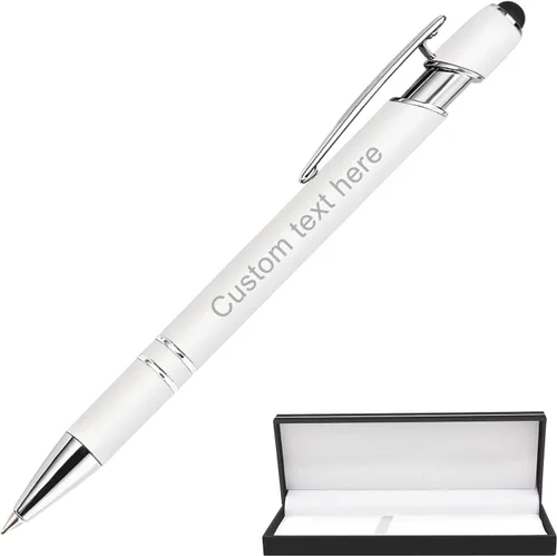 Vista 23 de Bolígrafos personalizados a granel con punta de lápiz capacitivo, bolígrafos personalizados de 0.020 in con nombre, logotipo o mensaje grabado