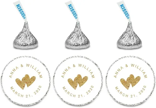 Vista 30 de Andaz Press Etiquetas personalizadas de gota de chocolate para boda, nombres y fecha redondos, turquesa aguamarina, paquete de 240, personalizadas