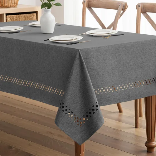 Vista 19 de MIULEE Mantel redondo de poliéster de lino beige con recortes decorativos, impermeable, resistente a las manchas y al encogimiento, 60 x 60