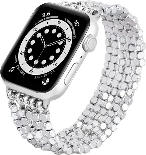 Vista 36 de MOFREE - Pulsera de cuentas compatible con Apple Watch Band de 1.496 in/1.575 in/1.614 in/1.65 in (38, 40, 41 y 42 mm) Series Negro/Oro