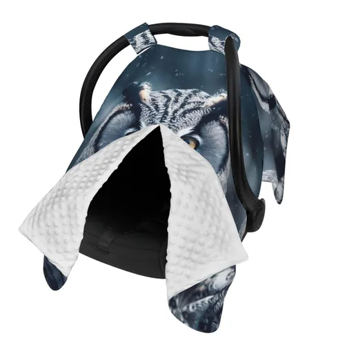 Vista 2 de Baby Car Seat Canopy Cover for Mom, Soft Breathable Nursing Breastfeeding Covers Multi Use Stroller Sun Shade Newborn Shower Gift，Grey and White Owl