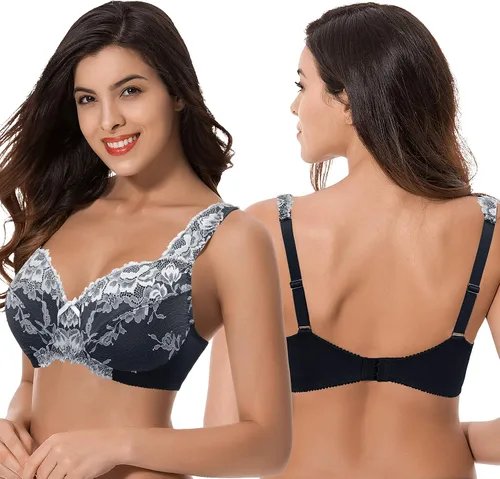 Vista 5 de Curve Muse Brasier reductor sin forro de encaje sin forro para mujer, talla grande, cobertura completa