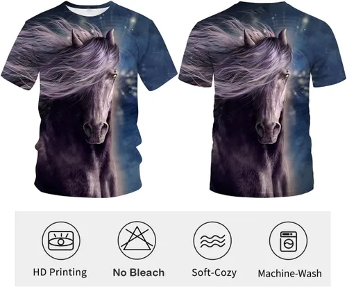 Vista 3 de LAOLIUSN Camiseta de manga corta para hombre, diseño de caballos, camiseta con temática de animales, camiseta gráfica de anime