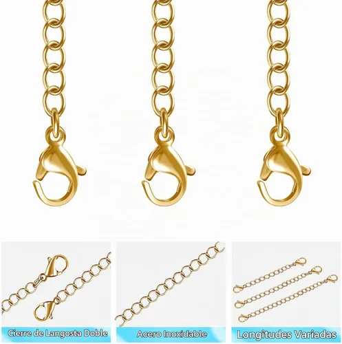 Vista 3 de UUBAAR 12 extensores de collar, cadena de extensión de collar de acero inoxidable para joyas, pulseras y tobilleras