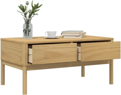 Vista 4 de Mesa de centro de cera floro marrón 39 x 21.9 x 17.7 pulgadas, madera de pino maciza, mesas auxiliares mesa de centro para sala de estar, balcón