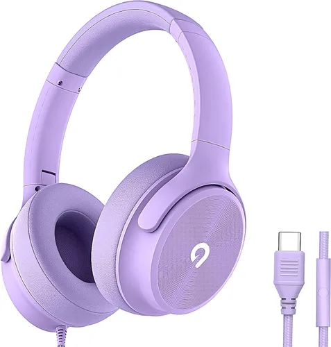 Vista 9 de ADOOPE Auriculares con cable USB C de diadema con micrófono, sonido estéreo de alta fidelidad, almohadillas aislantes de ruido, ajuste cómodo