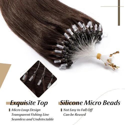 Vista 127 de SEGO Extensiones de cabello humano con micro cuentas, extensiones de cabello humano con micro bucle, lacio, natural, fusión fría, 1.76 oz/paquete