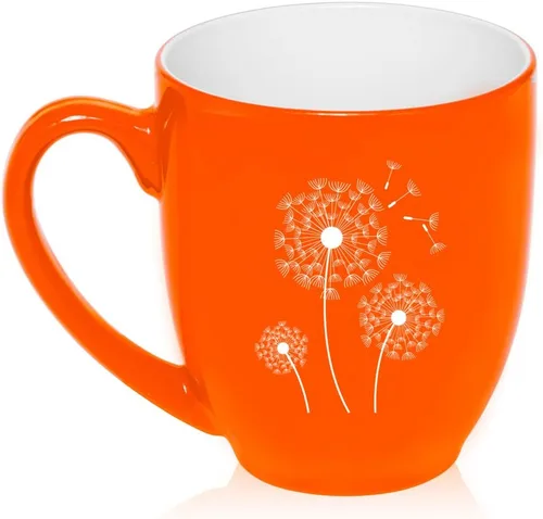 Vista 2 de Taza grande de 16 oz Bistro de cerámica para café, té, taza de cristal con dientes de león (rosa intenso)