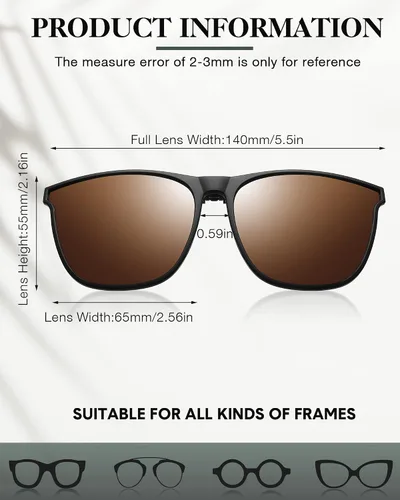 Vista 2 de 3 pares de lentes de sol polarizados con clip, grandes antirreflejos, TR90, marco ligero, abatible, para conducción, lentes de clip para mujeres