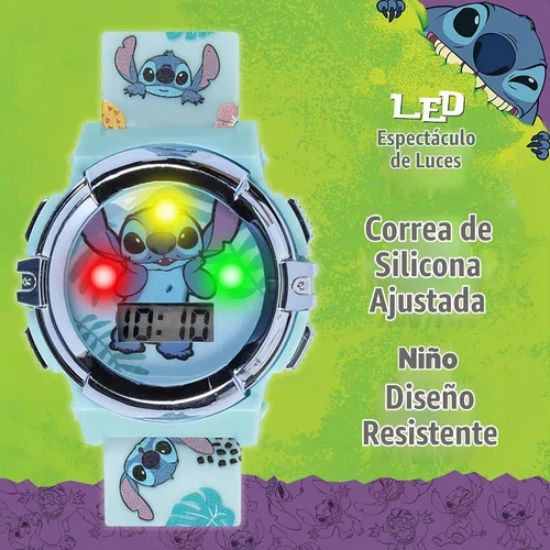 Vista 4 de Disney Stitch - Reloj LCD para niños, esfera iluminada intermitente, pantalla digital de hora, correa ajustable, divertido diseño de personajes