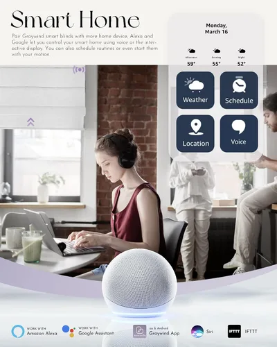 Vista 2 de Graywind Persianas romanas inteligentes compatibles con Alexa Google, persianas motorizadas recargables con control remoto de filtrado de luz