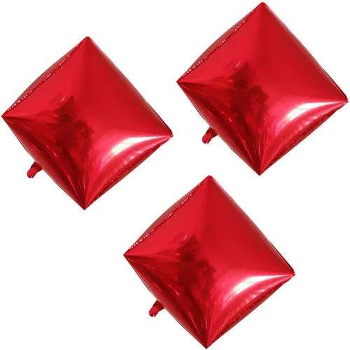 Vista 9 de Happyyami 3 globos de papel de aluminio cuadrado 4D para decoración de San Valentín, cumpleaños, boda, fiesta (rojo)