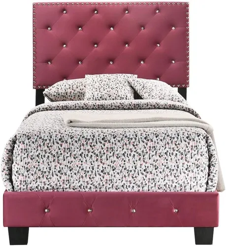 Vista 4 de Glory Furniture Suffolk - Cama individual tapizada de terciopelo en color cereza